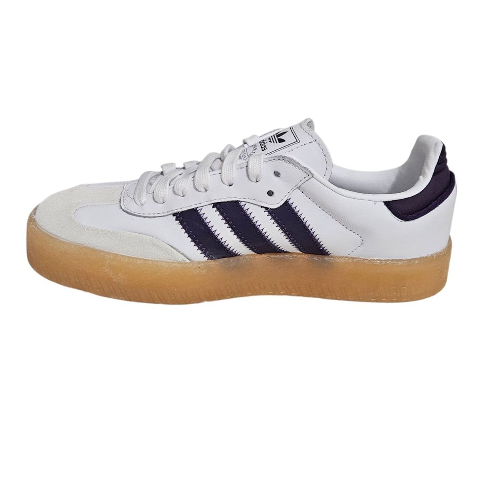 ADIDAS SAMBA Women's White/Purple Leather Lace Up Shoes Sneakers Sz 7.5 - Picture 4 of 8